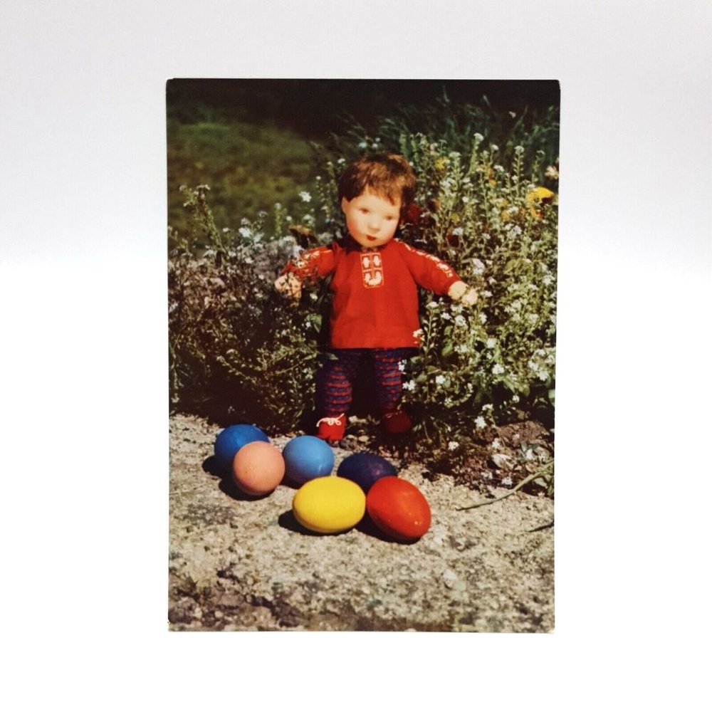 German Kathe Max Kruse Doll Easter Vintage Photo Postcard Unused Creepy Holiday